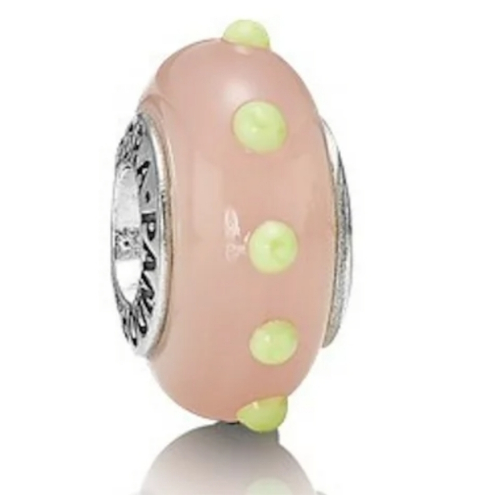 PANDORA Retired Sterling Silver & Murano Glass Seeing Spots Pink & Lime Green